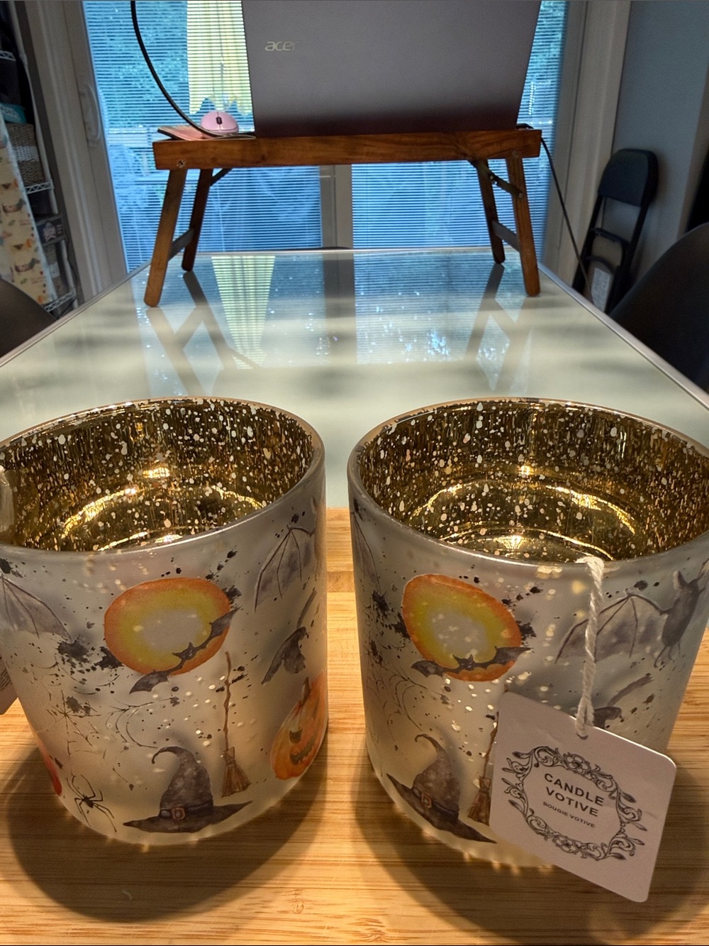 ELEGANT~Glass Holders - Gold & White Halloween-Bougie Votive